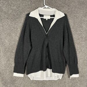 Brochu Walker The Looker Sweater Womens Large Gray Collared Cardigan Cashmere